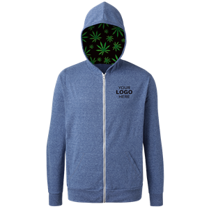 Cannabis Triblend Contrast Zip Front Hoodie BLUE 2 EXTRA LARGE SOLID