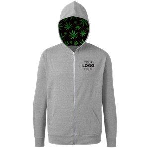 Cannabis Triblend Contrast Zip Front Hoodie LIGHT GREY 2 EXTRA LARGE SOLID