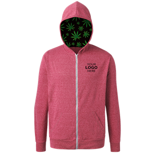 Cannabis Triblend Contrast Zip Front Hoodie RED 2 EXTRA LARGE SOLID