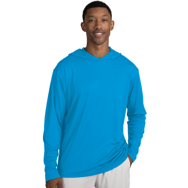 BLU-X-DRI LONG SLEEVE HOODED TEE TURQUOISE 2 EXTRA LARGE SOLID