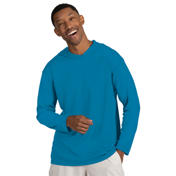 BLU-X-DRI LONG SLEEVE HOODED TEE TURQUOISE 2 EXTRA LARGE SOLID