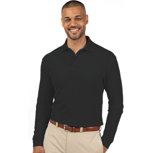 ADULT SOFT TOUCH LONG SLEEVE POLO  -  BLACK 2 EXTRA LARGE SOLID