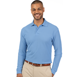 ADULT SOFT TOUCH LONG SLEEVE POLO  -  LIGHT BLUE 2 EXTRA LARGE SOLID