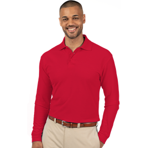 ADULT SOFT TOUCH LONG SLEEVE POLO -  RED 2 EXTRA LARGE SOLID