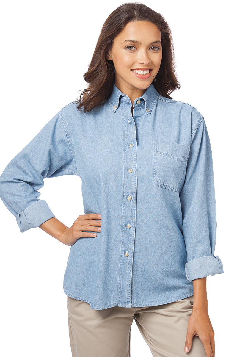 Ladies&#8216; L/S 100% Cotton Denim Shirt-Blue Generation