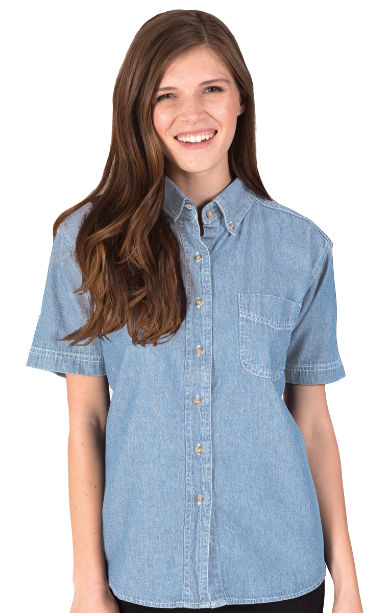 Ladies&#8216; S/S 100% Cotton Denim Shirt-Blue Generation