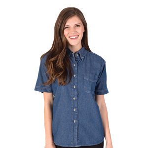 LADIES SHORT SLEEVE PREMIUM DENIM  -  VINTAGE BLUE 2 EXTRA LARGE SOLID