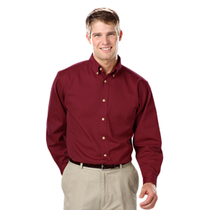 MENS LONG SLEEVE 100% COTTON TWILL  -  BURGUNDY 2 EXTRA LARGE  SOLID