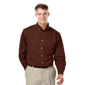 MENS LONG SLEEVE 100% COTTON TWILL  -  CHOCOLATE 2 EXTRA LARGE  SOLID