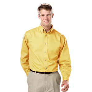 MENS LONG SLEEVE 100% COTTON TWILL  -  MAIZE 2 EXTRA LARGE  SOLID