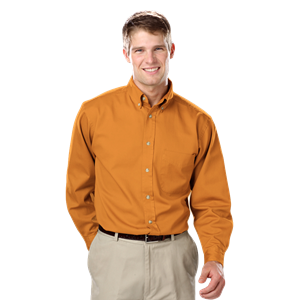 MENS LONG SLEEVES 100% COTTON TWILL  -  MANGO 2 EXTRA LARGE  SOLID