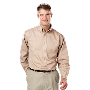 MENS LONG SLEEVE 100% COTTON TWILL  -  NATURAL 2 EXTRA LARGE  SOLID