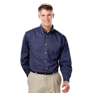 MENS LONG SLEEVE 100% COTTON TWILL  -  NAVY 2 EXTRA LARGE  SOLID