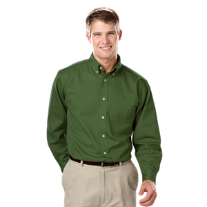 MENS LONG SLEEVE 100% COTTON TWILL -  OLIVE 2 EXTRA LARGE  SOLID