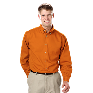 MENS LONG SLEEVE 100% COTTON TWILL  -  ORANGE 2 EXTRA LARGE SOLID