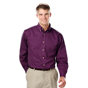 MENS LONG SLEEVE 100% COTTON TWILL  -  PURPLE 2 EXTRA LARGE  SOLID