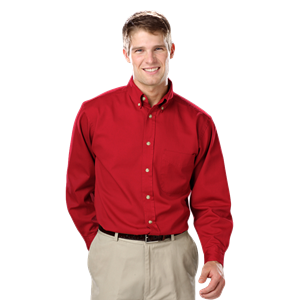 MENS LONG SLEEVE TALL 100% COTTON TWILL -  RED 2 EXTRA LARGE TALL SOLID