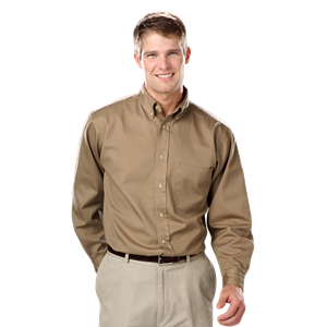 MENS LONG SLEEVE 100% COTTON TWILL  -  TAN 2 EXTRA LARGE  SOLID