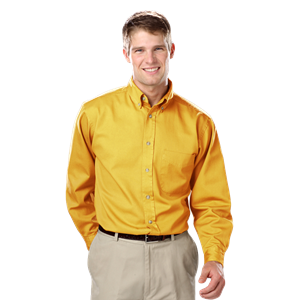 MENS LONG SLEEVE 100% COTTON TWILL  -  YELLOW 2 EXTRA LARGE  SOLID