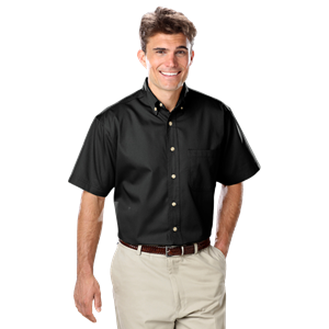 MENS SHORT SLEEVE 100% COTTON TWILL -  BLACK 2 EXTRA LARGE SOLID