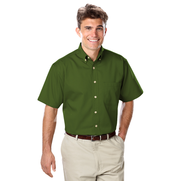 8213S-OLI-S-SOLID|BG8213S|Men's S/S 100% Cotton Twill Shirt