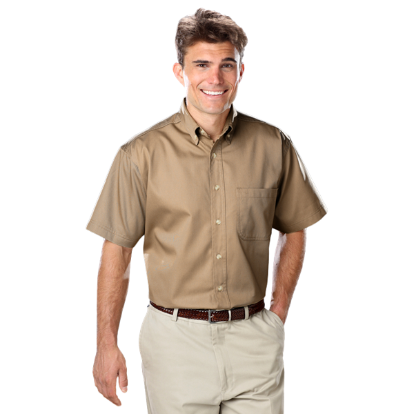 8213S-TAN-S-SOLID|BG8213S|Men's S/S 100% Cotton Twill Shirt