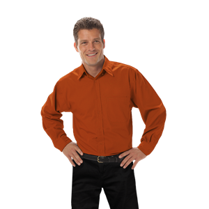 MENS L/S PEACHED FINE LINE TWILL  -  BURNT ORANGE SMALL SOLID