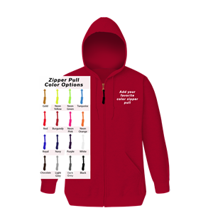 CUSTOM ZIPPER PULL ZIP FRONT HOODIE RED 2 EXTRA LARGE SOLID