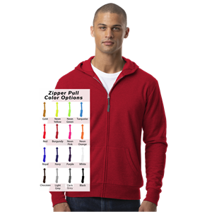 CUSTOM ZIPPER PULL ESSEX ZIP FRONT HOODIE RED 2 EXTRA LARGE SOLID