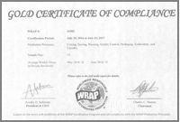 Gold Certificate of Compliance